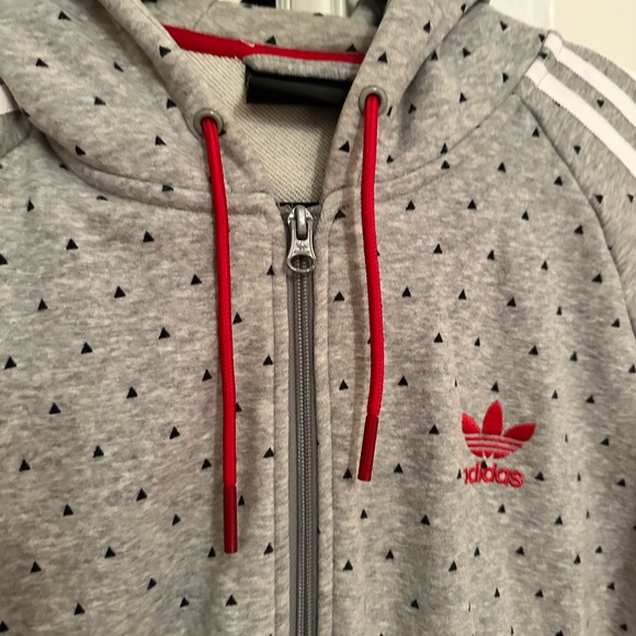 Large - Adidas x Pharrell Zip Hoodie with pockets, gray red velour - Picture 3 of 7